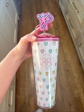 Roller Rabbit Pink-Lid Heart Print Acrylic Tumbler